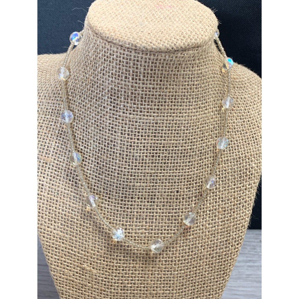 Graziano Aurora Borealis AB Crystal Beaded Toggle Necklace‎ Clear Iridescent 17"